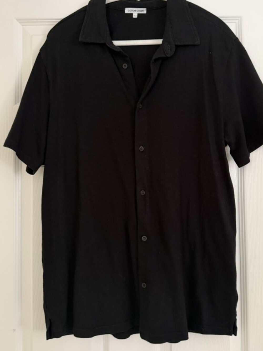 Men's Black Cotton Citizen Short Sleeve Button Down L